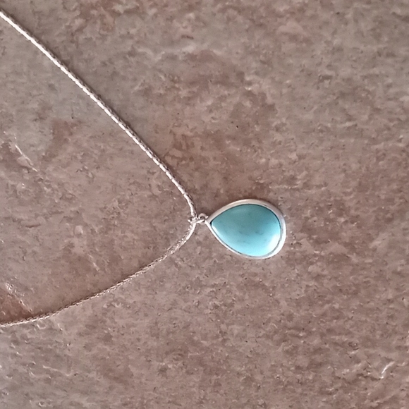 Sterling Silver 21" Chain & Turquoise Pendant Necklace - Picture 2 of 7